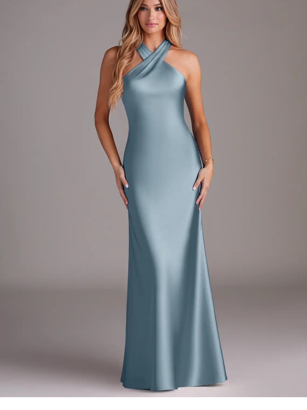 Azazie Doretta - Dusty Blue Mermaid Pleated Stretch Satin Dress